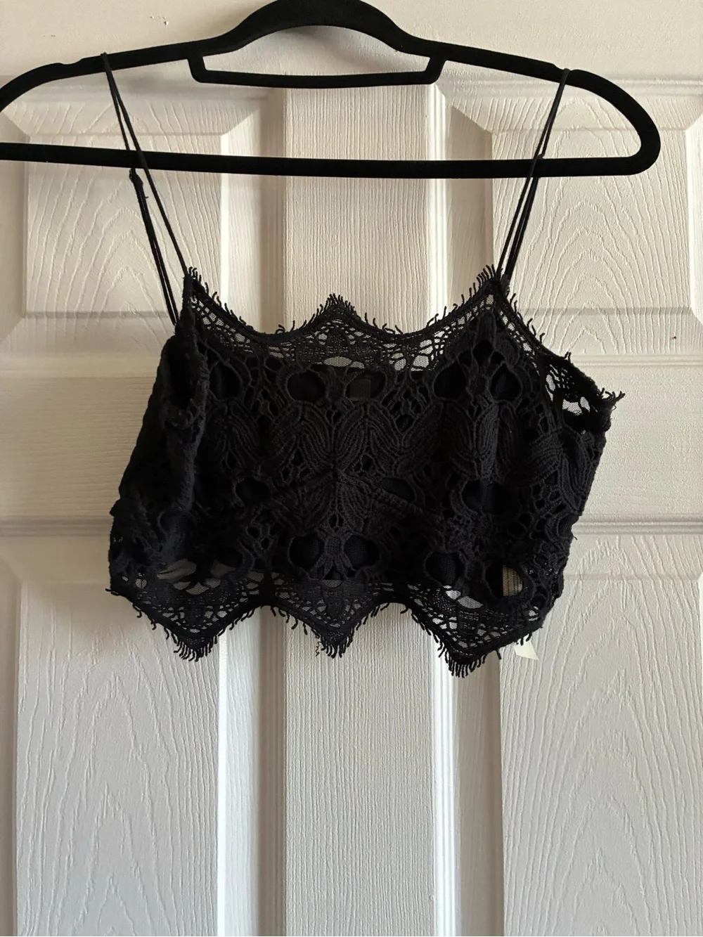 Free People Black Crochet Lace Cropped Camisole